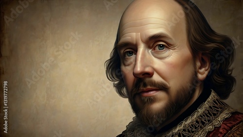 Portrait of William Shakespeare with Blank Space for Quotes in Yellow Texture Background