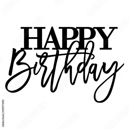 "HAPPY Birthday" text with "HAPPY" in uppercase and "Birthday" in cursive for birthday greeting cards and festive celebration designs.

