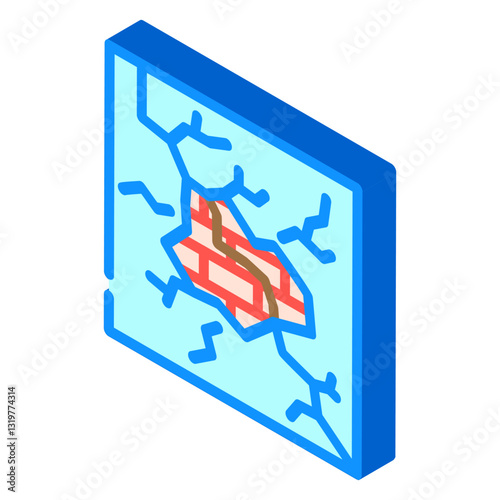 cracked wall fracture isometric icon vector illustration