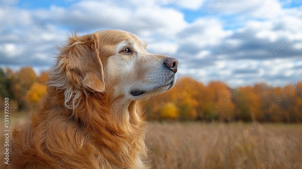 A golden retriever sitting in a field of tall grass A golden retriever sitting in a field of tall grass