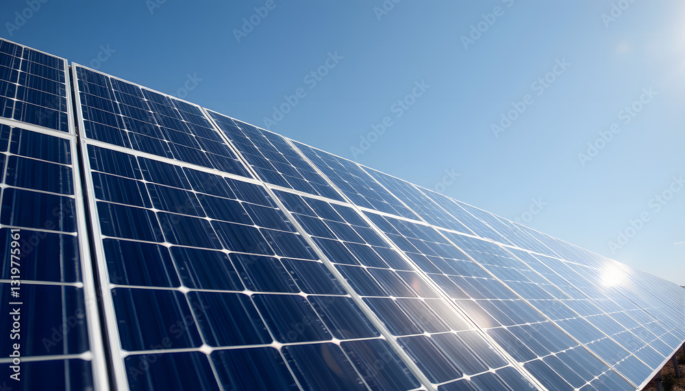 Solar panels (solar cell) in solar farm with sun lighting to create the clean electric power , with white tonespng Solar panels (solar cell) in solar farm with sun lighting to create the clean electric power , with white tonespng