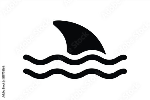Shark fin emerging from blue ocean waves in vector style