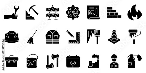 Building and construction set. Labor day icon set. Silhouette style.