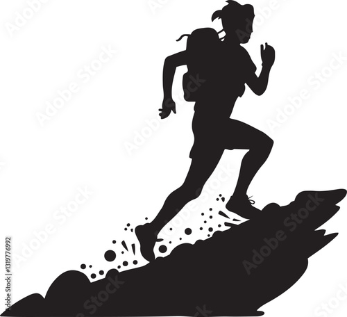 Hiker Silhouette Climbing Steep Slope, Vector Graphic