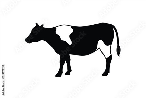 Black and white vector illustration of a cow on a plain background