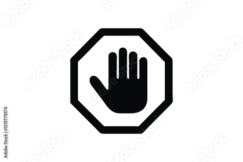 Hand symbol in octagonal shape for warning or stop indication