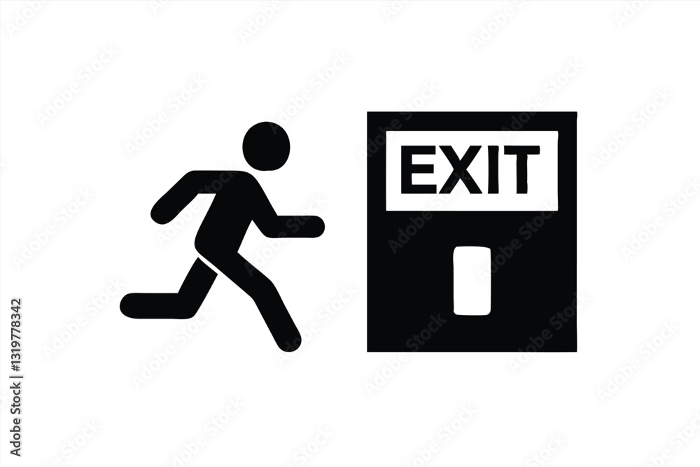 Sign indicating exit with a running figure illustration Sign indicating exit with a running figure illustration