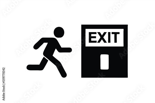 Sign indicating exit with a running figure illustration