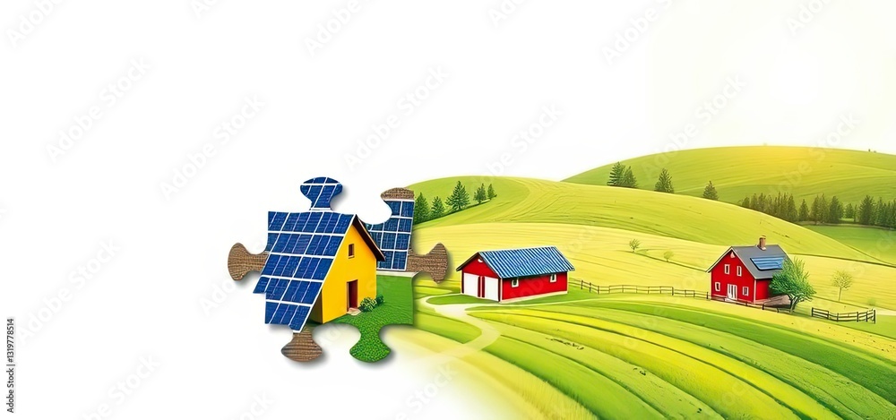 Naklejka premium Green Energy Solar Power Homes Farms Puzzle