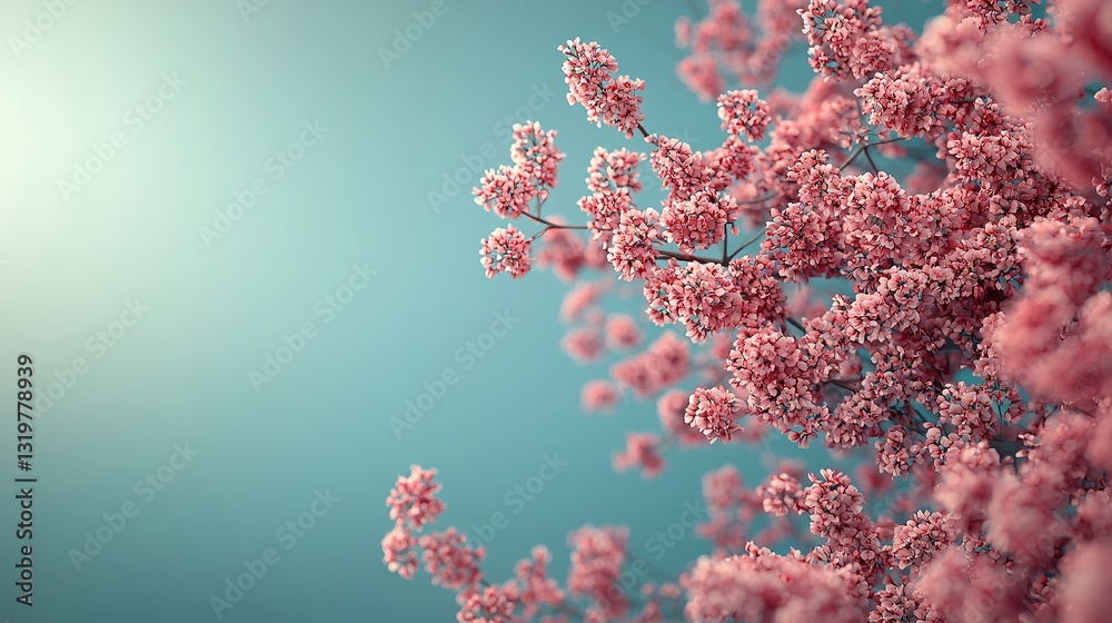 A bunch of pink flowers on a tree branch A bunch of pink flowers on a tree branch