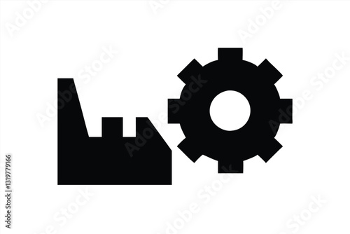 Vector illustration of industrial buildings and gear symbol