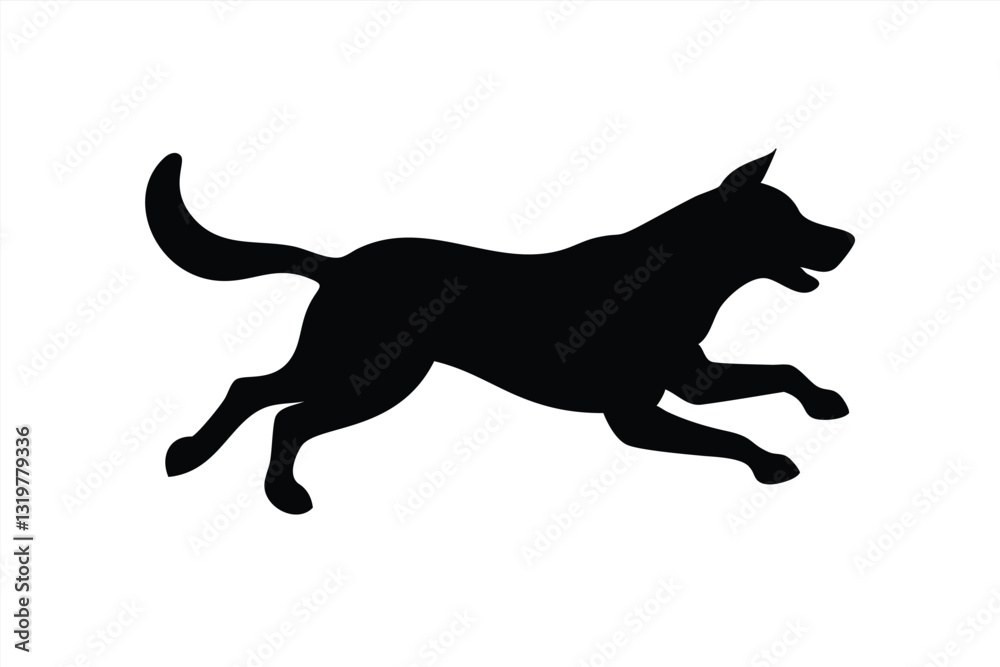 Running dog silhouette in vector design for creative projects Running dog silhouette in vector design for creative projects