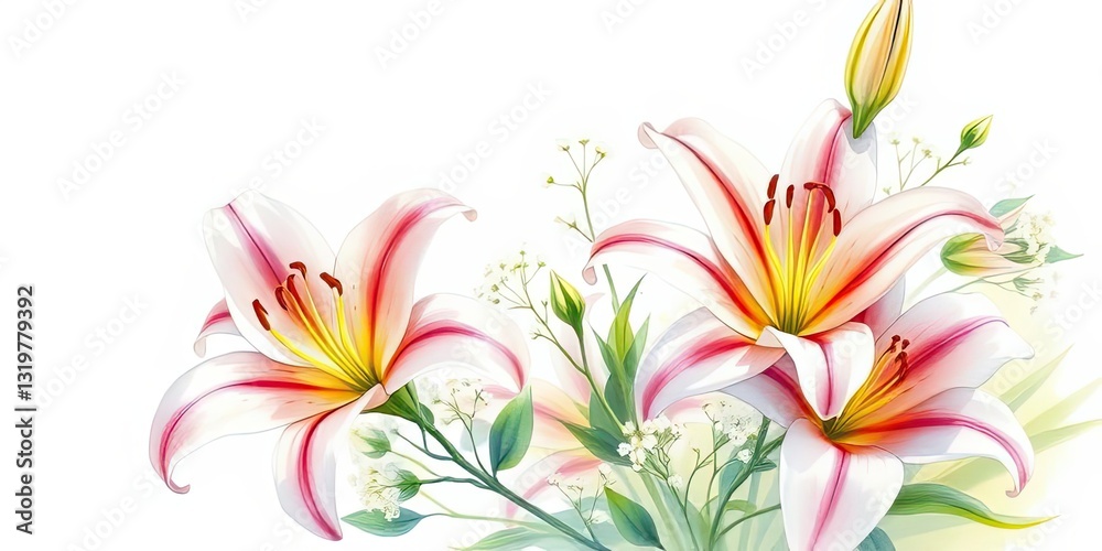 Fototapeta premium Elegant Pink and White Lilies Floral Bouquet Spring Flowers Nature