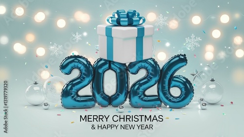 Festive 3D New Year 2024 Design with Christmas Decorations