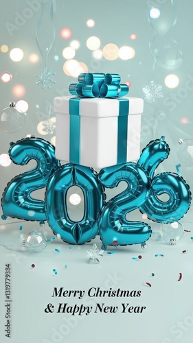 Festive 3D New Year 2024 Design with Christmas Decorations