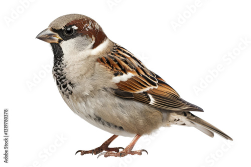 Stunning house sparrow with delicate features and soft brown and gray feathers isolated on transparent background