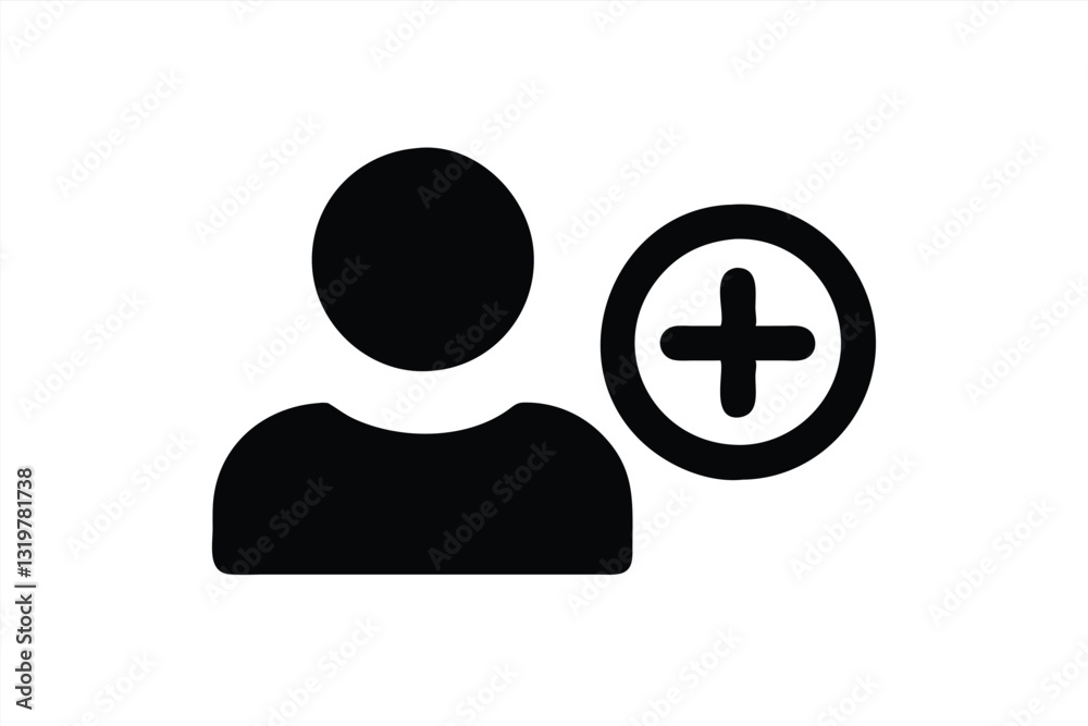 Vector illustration of a user icon with an add symbol for registration Vector illustration of a user icon with an add symbol for registration