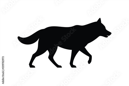 Black silhouette of a walking wolf in a natural environment