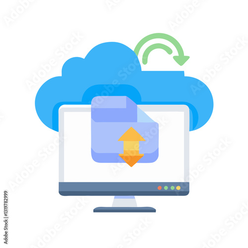Flat Style Cloud Storage Icon for Online Backup, Digital File Management, and Data Synchronization