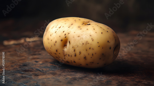 A lone, unembellished potato rests on a textured surface, celebrating simplicity in nature's bounty.