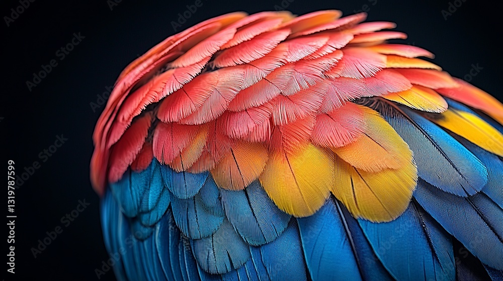 Obraz premium A close up of a colorful parrot's feathers on a black background