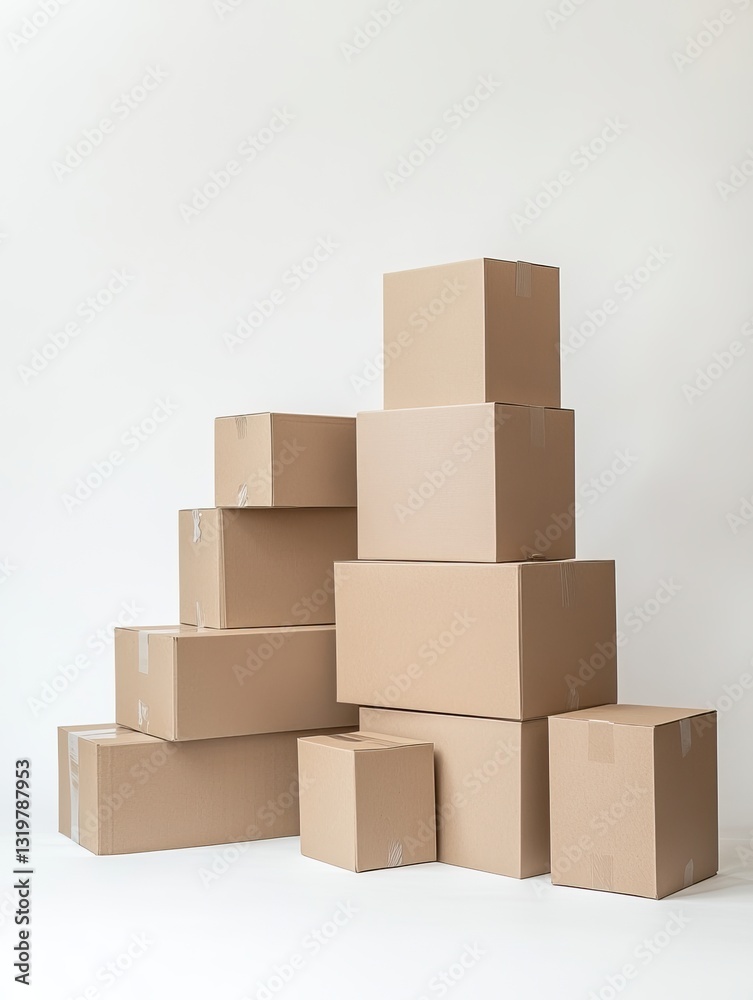 Obraz premium A stack of plain moving boxes in various sizes