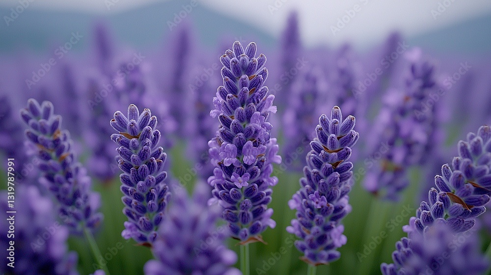 Obraz premium A field of lavender flowers with mountains in the background