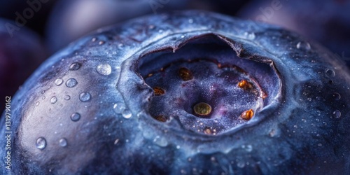 Obraz na płótnie Close-up of fresh blueberries covered in droplets showcases ripe fruit from an organic farm in the early morning sunlight w salonie