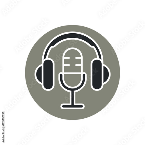 Podcast microphone with headphones for professional audio recording and broadcasting.