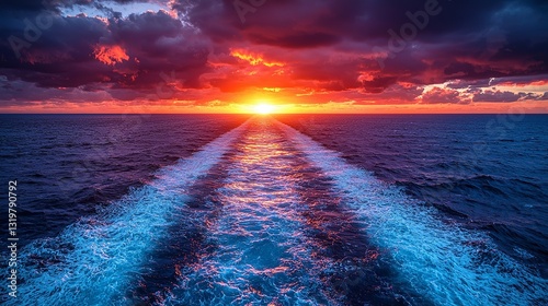 Wallpaper Mural A view of the sun setting over the ocean from the back of a boat Torontodigital.ca