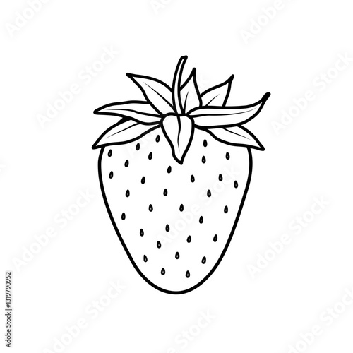 Strawberry. Vector illustration with hand drawn strawberry in black pen. Isolated monochrome image on white background. Simple drawing. Element for printing and design.
