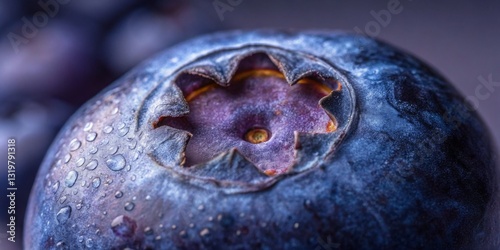 Fresh blueberries glisten with moisture under soft light, showcasing their rich color and texture in a close-up view