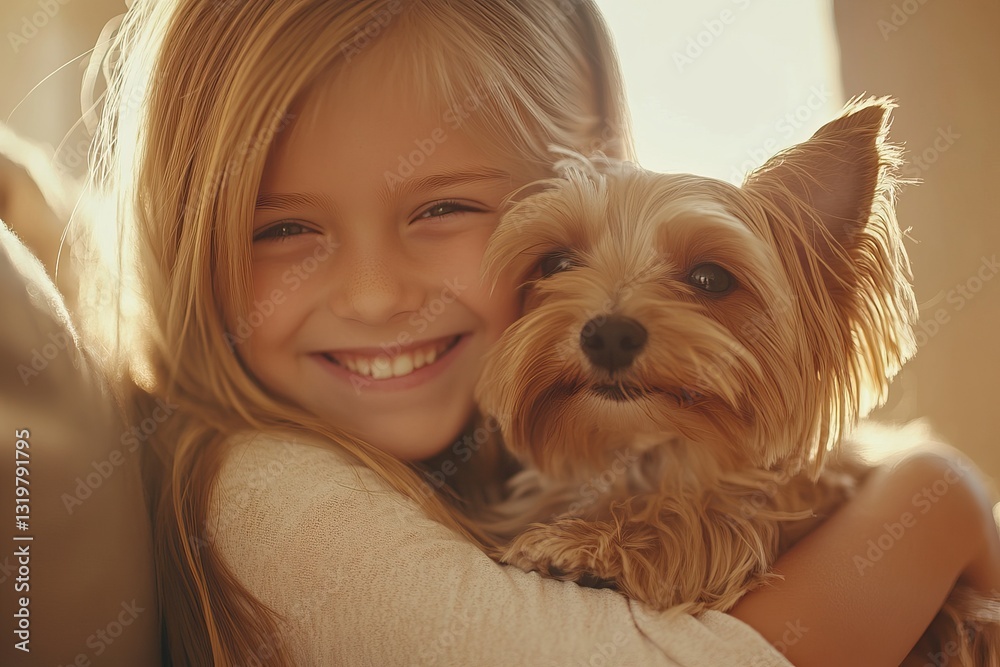 Joyful blond girl holding a small dog Joyful blond girl holding a small dog