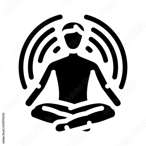 meditation pose radiating waves glyph icon vector illustration