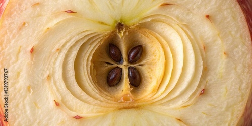 Obraz na płótnie Close-up view of a sliced apple revealing its seeds and unique interior structure in bright lighting w salonie