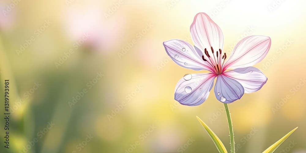 Serene Dew Kissed Flower in Soft Sunlight Spring Bloom Serene Dew Kissed Flower in Soft Sunlight Spring Bloom