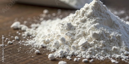 Obraz na płótnie Flour is scattered on a wooden surface in preparation for baking at a cozy kitchen during the day w salonie