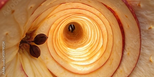 Obraz na płótnie Captivating view into a sliced apple showcasing its inner spiral structure and seeds in natural light w salonie