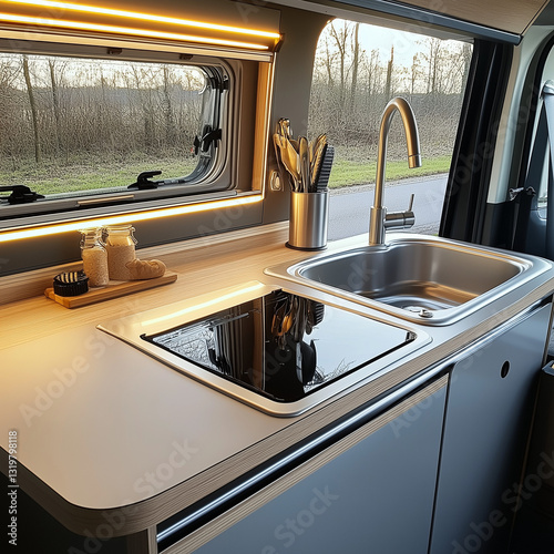 wohnmobil, innenraum, interieur, camper, wohnwagen, küche, innenausstattung, zuhause, haus, raum, design, hausrat, herd, sinken, kabinett, luxus, backofen, neu, apartment, altersgenosse, architektur, 