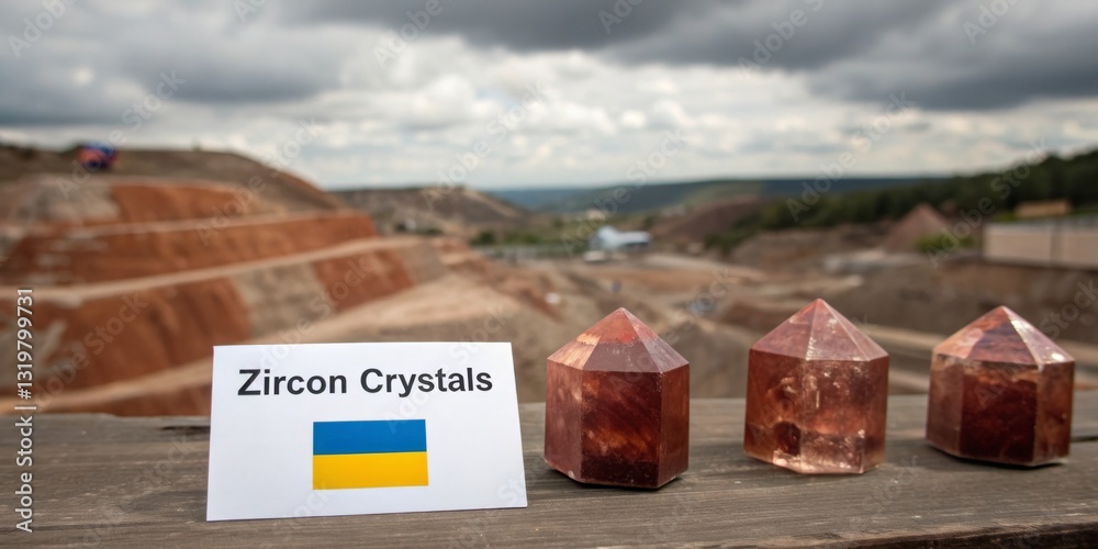 Zircon crystals displayed at a mining site in Ukraine showcasing geological features and natural beauty