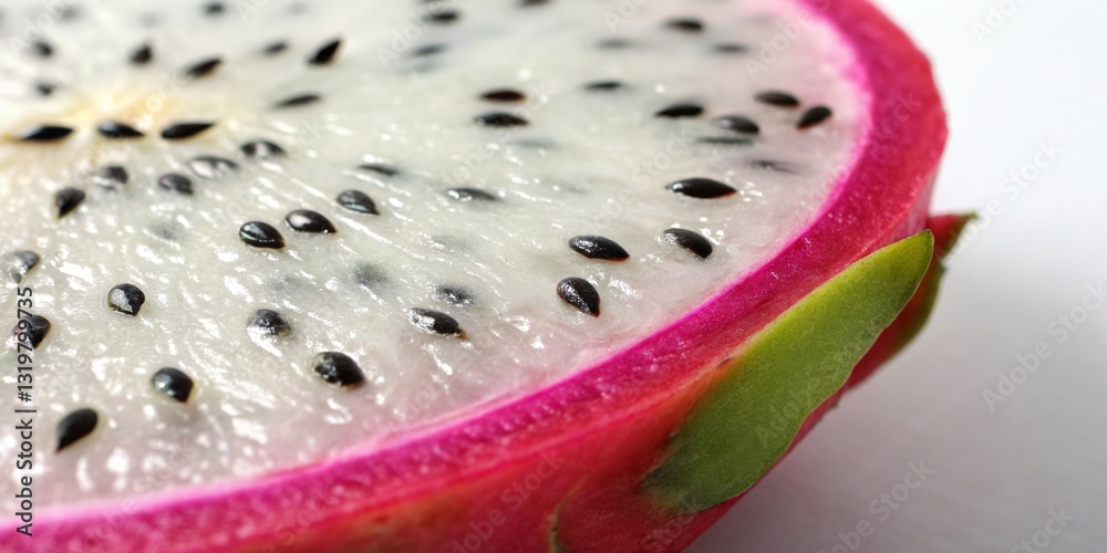 Refreshing dragon fruit cut in half showcasing vibrant colors and unique texture in close-up detail