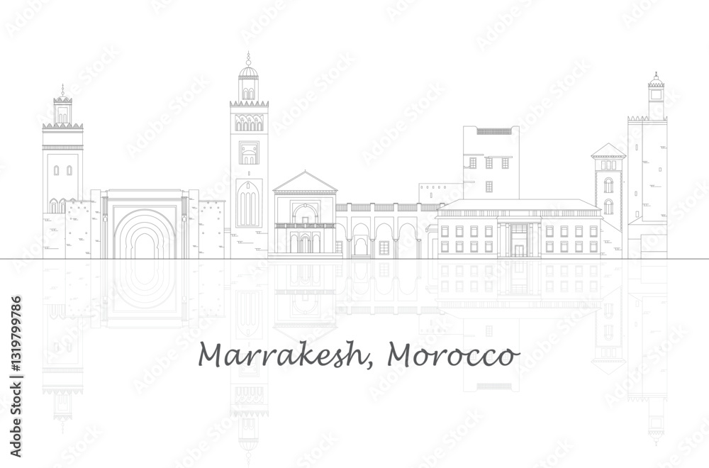 Outline Skyline panorama of town of Marrakesh, Morocco - vector illustration Outline Skyline panorama of town of Marrakesh, Morocco - vector illustration