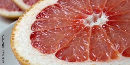 Obraz na płótnie Freshly cut grapefruit showcasing juicy segments and vibrant colors in a bright kitchen setting w salonie