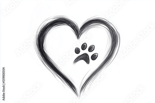 
sketch of A minimal heart tattoo with a tiny paw print inside, symbolizing love for pets –ar 2:3

