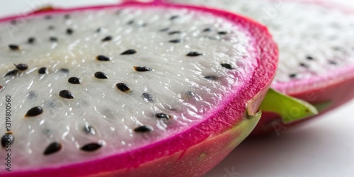 Fresh dragon fruit slices displayed on a light surface showcasing vibrant colors and unique texture