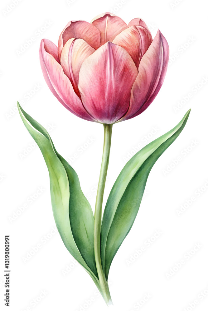 Fototapeta premium watercolor illustration of pink tulip isolated on transparent background