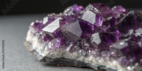 Obraz na płótnie Beautiful amethyst crystal cluster showcasing vibrant purple hues on a dark surface w salonie