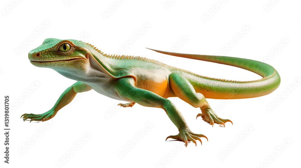 Fototapeta premium Green Lizard Reptile Isolated on Black Background