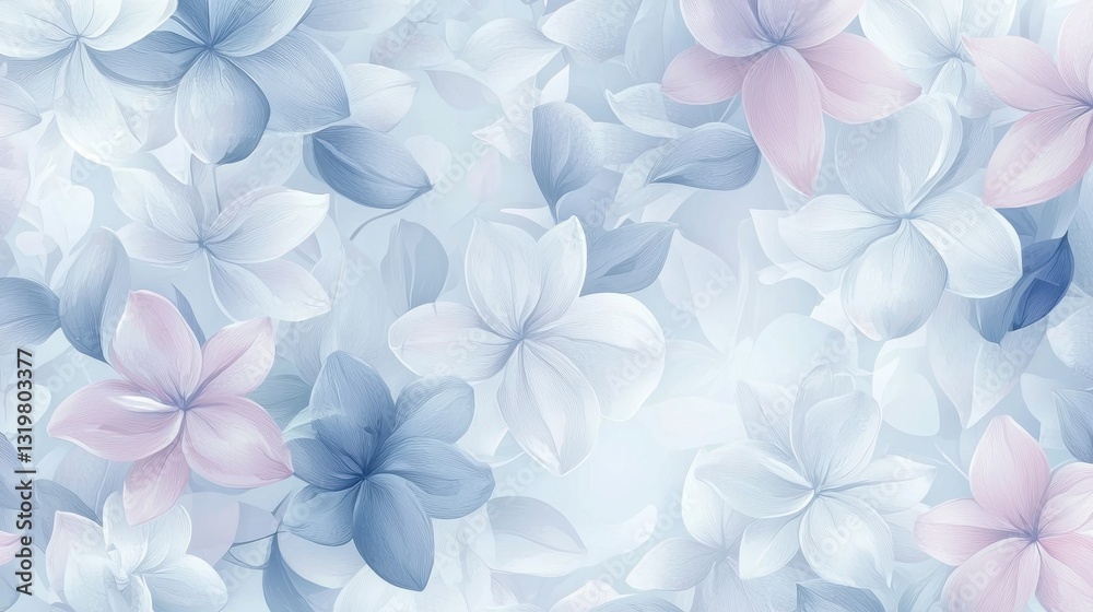 Fototapeta premium This soft pastel floral background features a blend of delicate petals in shades of blue and pink. The gentle colors create a calm and serene atmosphere, ideal for various design uses