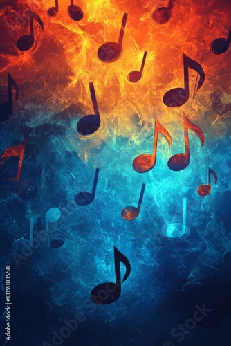 blue-orange gradients music symbols poster background